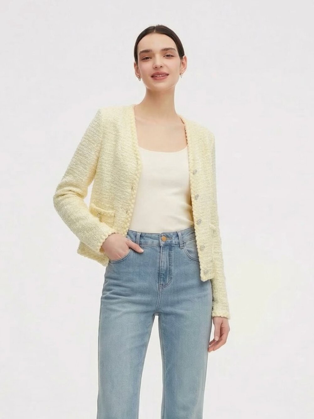V-Neck Single-Breasted Women Textured Cardigan